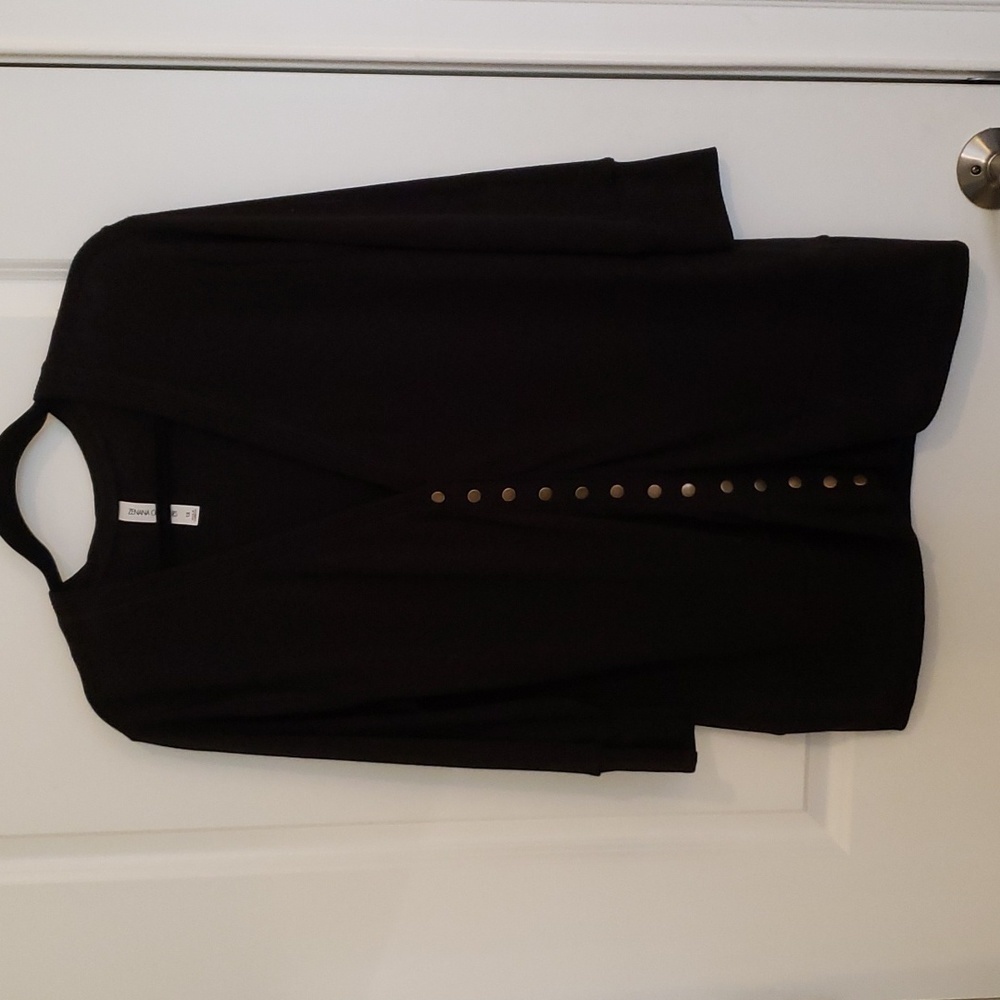 Women's 3/4 Sleeve Snap Front V-Neck Black Cardigan - Size 1X